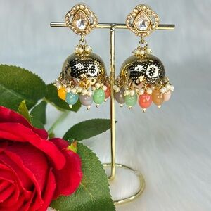 Beautiful Multi Gold Tayani Kundan Stone Jhumka